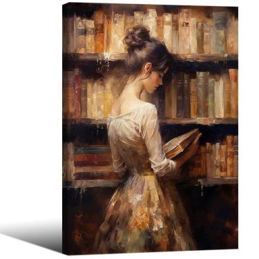 Imagem de Arte de parede, pôsteres de biblioteca vintage, pintura a óleo retrô, 