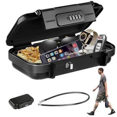 Imagem de Cofre Portátil à Prova D'água,Cofre Pequeno Com Fechadura Por Combinação 4 Dígitos,Dígitos e Cabo De Aço Removível Para Praia, Viagem, Hotel, Carro e Casa-ABS Resistente