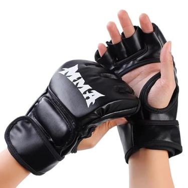 Imagem de 1 par de luvas de boxe de meio dedo para MMA, kickboxing, karatê, treinamento de Muay Thai - luvas de fitness, equipamento de treinamento, preto