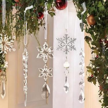 Imagem de 10 peças de enfeites de árvore de Natal de cristal pendurados em acrílico floco de neve enfeites de gelo para decoração de lustre de inverno do país das mar