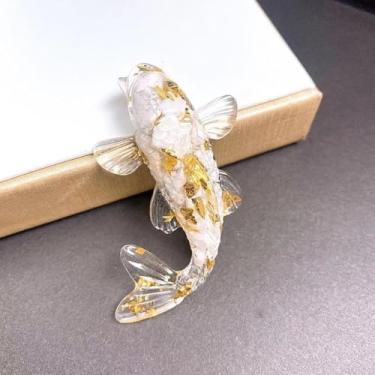 Imagem de 9 enfeites em forma de koi com cola de cascalho para decorar enfeites de mesa de escritório, carro, turquesa branca + folha dourada para decoração de casa, quarto, sala de estar