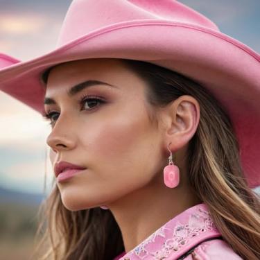 Imagem de Western West Cowgirl Texas Boots Spur Dangle Drop Brincos Rodeio Boho Fantasia Fantasia Cowboy Chapéu Rosa
