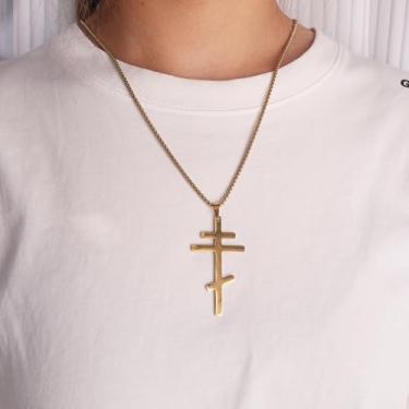 Imagem de Colar de metal de aço inoxidável da moda cruz para homens e mulheres religiosa Jesus oração cruz colar pingente colar, Type A, Aço inoxidável, Sem Pedra Preciosa