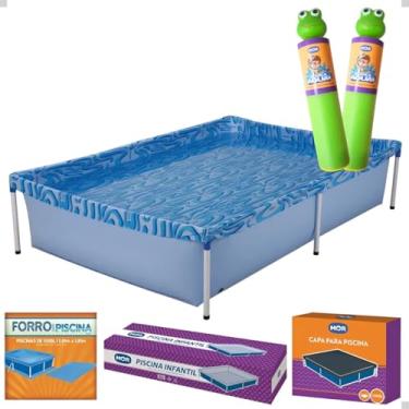 Imagem de Piscina 1500 Litros Quadrada com Capa e Forro + Lan?a Agua Brinquedo Infantil Kit (Verde Verde)