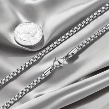 Imagem de Colar de corrente em tom prata para homens, colares de corrente masculina de 2 a 4 mm, correntes redondas de aço inoxidável para homens e mulheres, 40 a 76 cm, 30.0 Inch long, Aço inoxidável, Sem