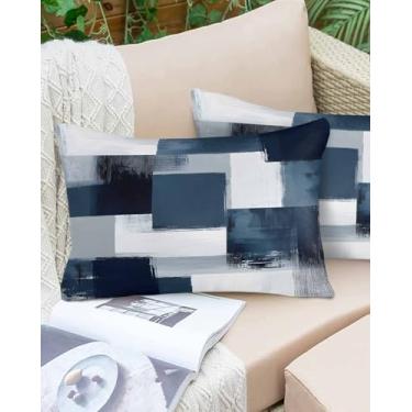 Imagem de Capa de almofada abstrata ombré branca azul arte moderna grafite capa de almofada macia, capa de almofada decorativa com zíper oculto para cama sofá 30,5 x 50,8 cm