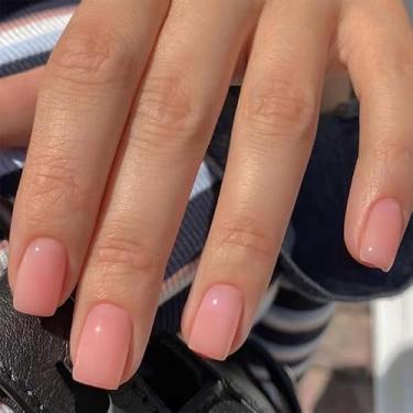 Imagem de Kit de unhas de pressão curto médio quadrado nude cola falsa conjunto de unhas com design cobertura completa bastão falso artificial em unha de acrílico para mulheres uso diário 24 peças