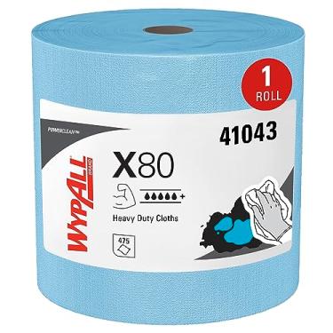 Imagem de Wypall Power limpo x80 panos pesados ​​(41043), rolo de jumbo de pano de uso estendido, azul, 475 folhas / roll; 1 rolo / estojo