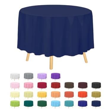 Imagem de Toalha de mesa de plástico premium de 213,4 cm. Capa de mesa redonda de plástico - azul marinho