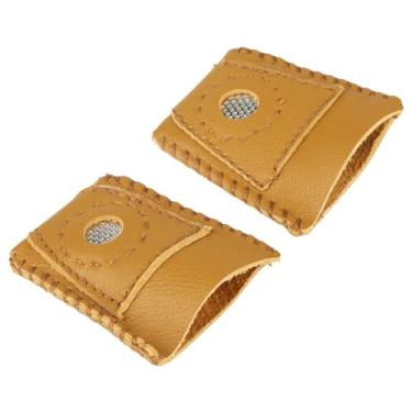 Imagem de 2 peças grandes conjuntos de dedais de couro, acessórios de costura de protetor de dedo com ponta de metal, couro genuíno, ajuste confortável, proteção de dedo, custo-benefício com bolsa para costura