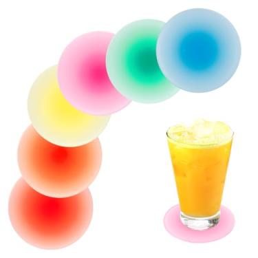 Imagem de 6 peças de porta-copos de acrílico colorido, bases redondas fofas coloridas resistentes ao calor, tapetes antiderrapantes para mesa de centro, decoração de casa