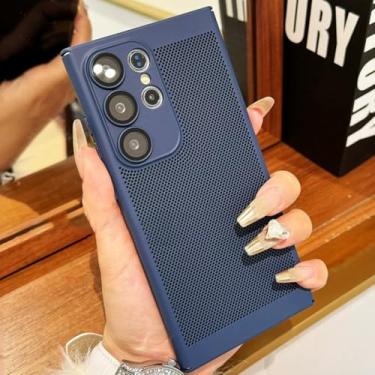 Imagem de Capa de malha respirável com dissipação de calor para Samsung Galaxy S25 S24 S23 S22 S21 S20 Fe Note 20 Ultra Plus A54 A24 A34 Capa rígida para PC (para S23FE/azul marinho)