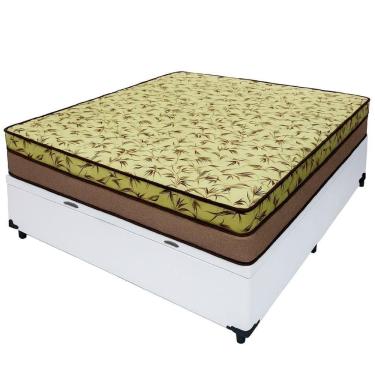 Imagem de Cama Baú Casal 138 Tecido Sintético Branco Com Colchão De Espuma Tokio D33 Bege - 66x138x188cm