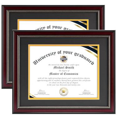 Imagem de HOUSE DAY Moldura para diploma de 28 x 35,5 cm x 35,5 cm com molduras de certificado de vidro de alta definição 28,5 x 11 graus com moldura de diploma preta sobre ouro, mogno com contas douradas