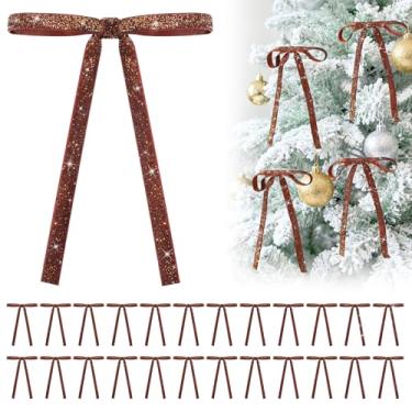 Imagem de Biggun 24 peças de laços de veludo com glitter para decoração de árvore de Natal - Ornamentos de veludo de 12,7 x 17,8 cm com gravata para guirlanda de Natal, marrom