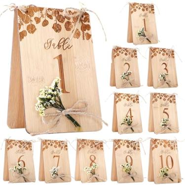 Imagem de Chunful Números de mesa de casamento de madeira 1-10 para recepção de casamento, 10 x 15 cm, número de mesa floral e eucalipto rústico, placas dupla face para mesa central, banquete, decoração de