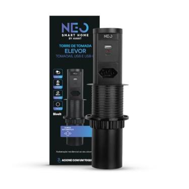 Imagem de Avant Neo Torre de Tomada Embutir Retrátil (Elevor) Preto, 1 Tomada Flex 10A/20A USB e USB-C, Bivolt, para Bancada Cozinha