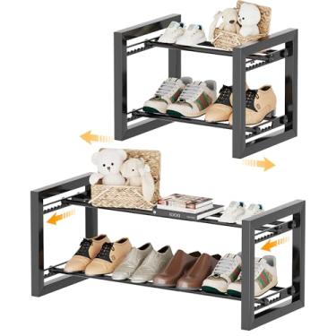 Imagem de Homeiju Sapateira expansível, prateleira de metal de 2 níveis, suporte ajustável para tênis, botas, saltos, organizador de sapatos de aço resistente para entrada, armário, quarto, preto