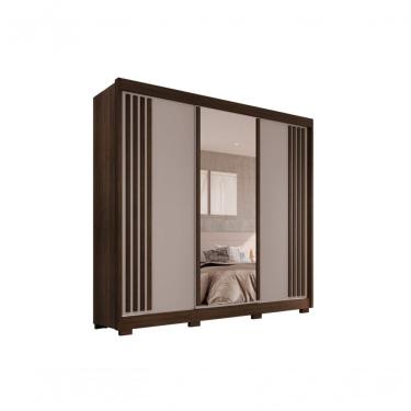Imagem de Guarda-roupa Casal Com Espelho 3 Portas 4 Gavetas Atenas Com Pés 100% Mdf Salleto Savana/off White