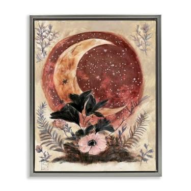 Imagem de Stupell Industries Arte de parede em tela flutuante com moldura cinza lua crescente e florais, design de Sara Culpepper, 78 x 63 cm