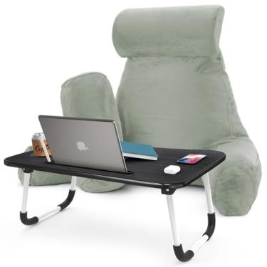 Imagem de Nestl Almofada de leitura com mesa de colo portátil para laptop – Almofada de suporte de espuma viscoelástica desfiada para sentar na cama e almofadas de descanso de sofá com braços, bandeja de cama