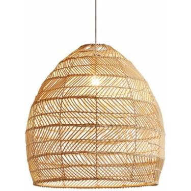 Imagem de WLHAZMWY Candeeiro pendente estilo luminária pingente metal boho abajur multicamadas arte de vime tecido restaurante luminária pendurada para cozinha jantar (35 cm)