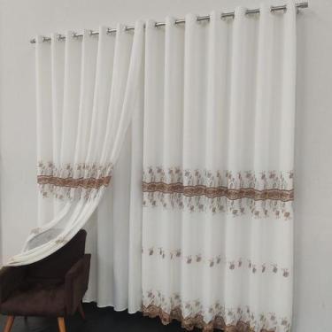 Imagem de Cortina 3 Metros De Largura De Voal Linho Bordado Gripir Com Forro Mic
