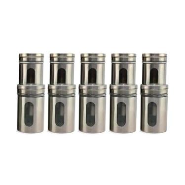 Imagem de Kit 10 Saleiro Pimenteiro Porta Condimentos Em Vidro e Aço Inox Com Aj