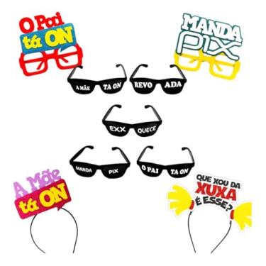 Imagem de Kit Carnaval de Festa 6 Peças Acessórios Decorativos com Óculos e Placas em EVA Arco para Cabelo com Frases Coloridas Adereços para Fantasias e Festas Formatura Baile