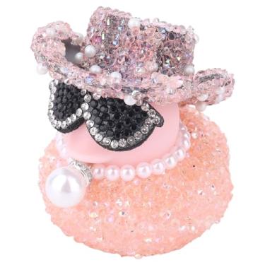 Imagem de Pato de Borracha com Diamante, Engraçado Enfeite Carro Pato com Óculos Colar Pérolas e Chapéu Decoração Painel para Acessório de Carro Escritório (Rosa)