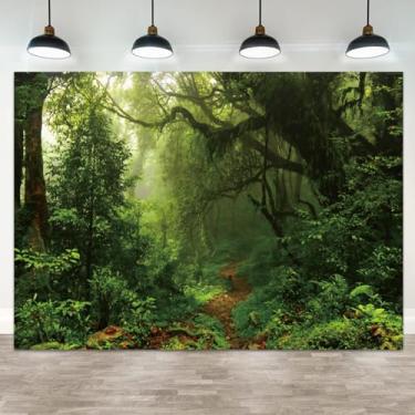 Imagem de ASDCXZ 2,4 x 1,8 m, cenário de floresta na selva, primavera, floresta verde, floresta tropical, cenário de natureza, aniversário, chá de bebê, bandeira, decoração para crianças, adultos, retrato de