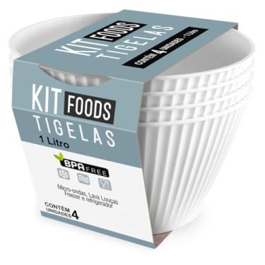 Imagem de Kit 4 Bowls Pote Cumbuca Tigela 1000ml Petisqueira Plástico Cozinha (Branco)
