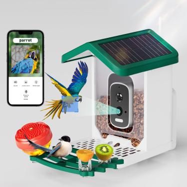 Imagem de Alimentador inteligente de pássaros com câmera alimentada por energia solar, 2,5 K HD AI identifica espécies, casa de pássaros inteligente com câmera, captura automática de vídeos de animais,