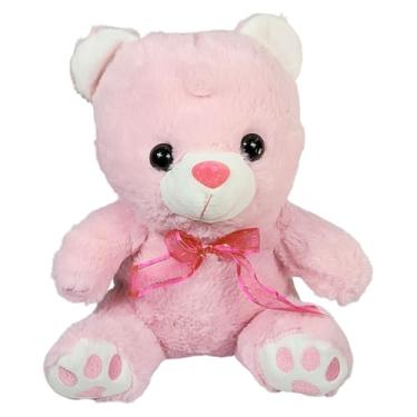 Imagem de Urso De Pelúcia Bart Com Lacinho Pé Bordado Brinquedo Safari 30cms (Rosa)