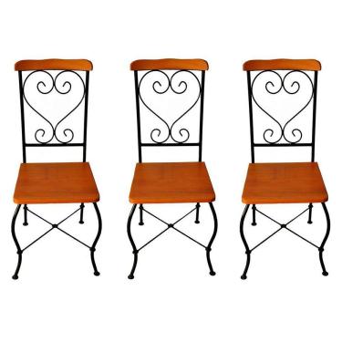 Imagem de Cadeira De Jantar Conjunto Com 3 Estilo Industrial Rustica Ferro E Madeira Artesanal