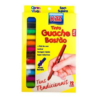 Imagem de Tinta Bastão Guache 12 Cores Escolar 2 Tons Diferentes Cor Tradicional