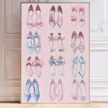 Imagem de Arte de parede em tela de salto alto rosa pôster fashion feminino imagem rosa preppy arte de salto alto pôster estético feminino arte moderna salto colorido decoração de parede dormitório sala de