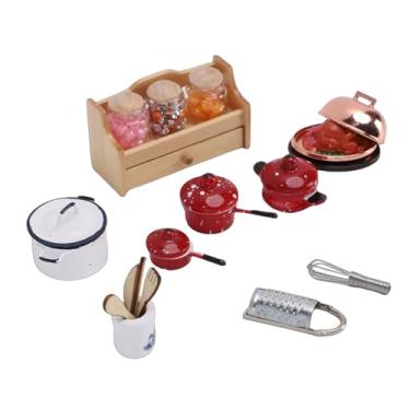 Imagem de Jiawu Conjunto de Panelas de Cozinha para Casa de Bonecas Em Miniatura Com Jarra de Armazenamento de Utensílios, Panelas e Frigideiras de Metal para Exibição de Casa de Bonecas Em Escala 1:12