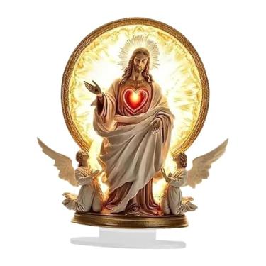 Imagem de WeiLaiKeQi Centro de mesa decorativo com cena natalina 2D, peça central atraente e estética com base, placa de acrílico para mesa, escritório ou lareira, Jesus