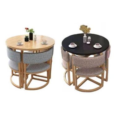 Imagem de Mesa De Jantar Minimalista Com 4 Cadeiras Compacta 100cm - ABM, redond