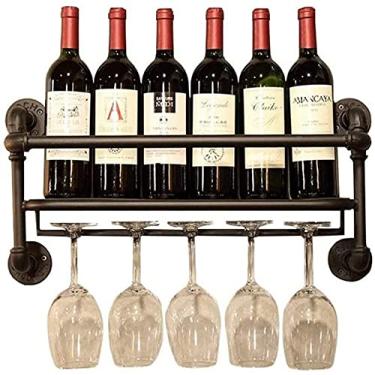 Imagem de Prateleiras de vinho vintage industriais design de tubo de água de ferro forjado 6 garrafas suporte de vinho taça, suporte para taças pretas