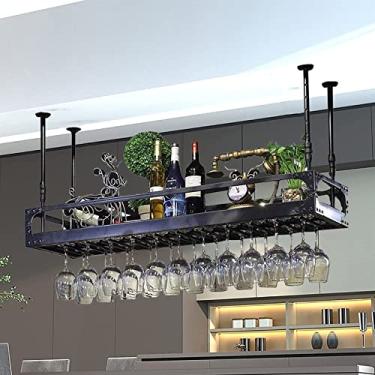 Imagem de Suporte para copos de vinho de teto, rack de vinho suspenso, 30-59,9 cm de altura ajustável armário de rack de vinho, suporte de garrafa de vinho preto perfeito para bar Ckitchen/120 cm/47,2 pol