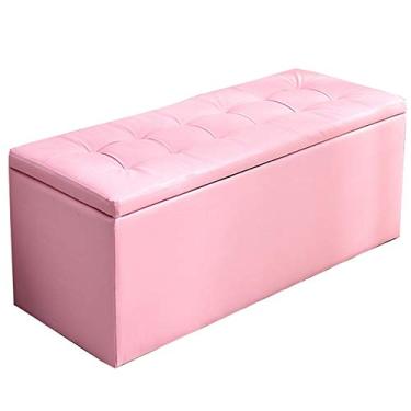 Imagem de Banqueta otomana acolchoada de couro artificial banco de sapatos armazenamento em massa capa articulada multifuncional pufe rosa (cor: rosa, tamanho: 80 cm)