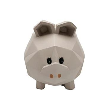 Imagem de HYMCX Caixa de dinheiro para presente em dinheiro design geométrico cofrinho em forma de porco cofrinho resina poupança de dinheiro brinquedo cinza e azul candeeiro de mesa resina bancos de dinheiro