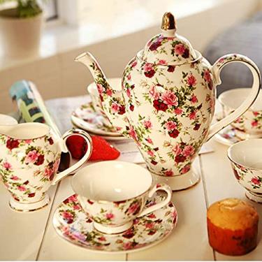 Imagem de Conjuntos de chá de porcelana conjuntos de xícaras de café porcelana vintage rosa flor casamento serviço de presente para mulheres adultas