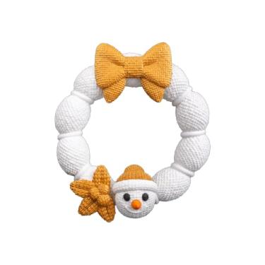 Imagem de Pensou Comprou Guirlanda De Natal Aparência Crochê Boneco De Neve Laço Dourado Arte Porta Parede Decoração Acolhedora Leve Resistente