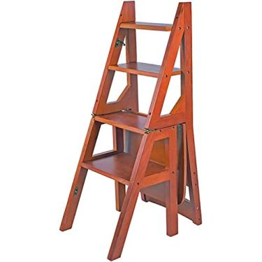 Imagem de Banqueta dobrável de madeira banqueta portátil escada cadeira multifuncional escada escada cadeira para biblioteca doméstica máx. 4 degraus (marrom)