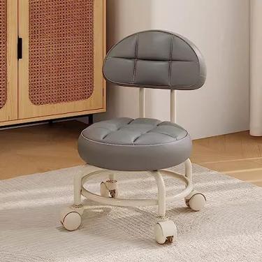 Imagem de Banqueta rolante redonda polia baixa, banco baixo de couro PU com encosto, assento de rolo banquinho curto com rodas universais rodas rodízios bancos preguiçosos (cor 5 32 * 52 cm) (cor 2 32 x 52 cm)