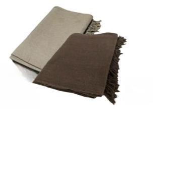 Imagem de Kit 2 Mantas Para Sofa King Gigante 300x180cm Algodao Protetor Decorativo (Areia + Marrom Escuro)