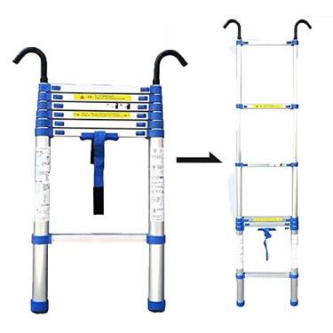 Imagem de Escada telescópica de extensão de alumínio de 7 metros Escada resistente com ganchos removíveis para uso externo e interno, design compacto e versátil, ideal para projetos de casa e jardim